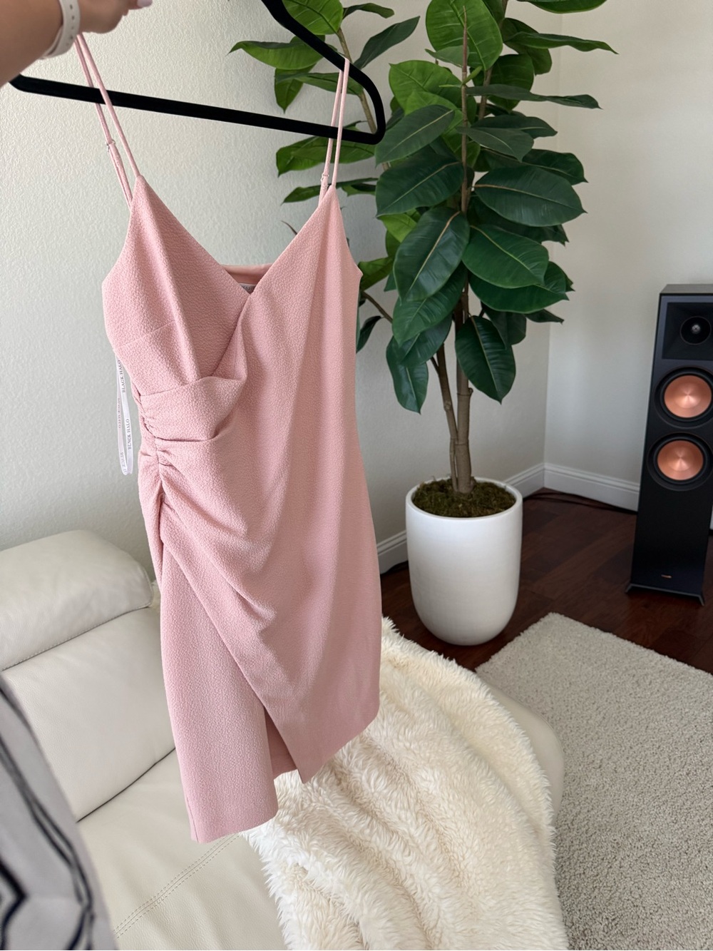 Black Halo Blush Pink Draped V-Neck Mini Dress